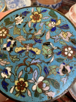 Lot 494 - A pair of Chinese cloisonne cylindrical jars...