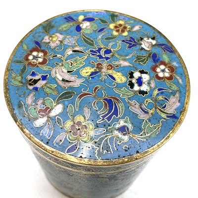 Lot 494 - A pair of Chinese cloisonne cylindrical jars...