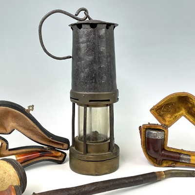 Lot 34 - A brass and painted steel miner's lamp, height...