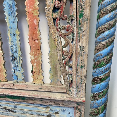 Lot 503 - A South East Asian pierced painted wood screen,...