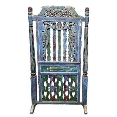 Lot 504 - A South East Asian pierced painted wood screen,...