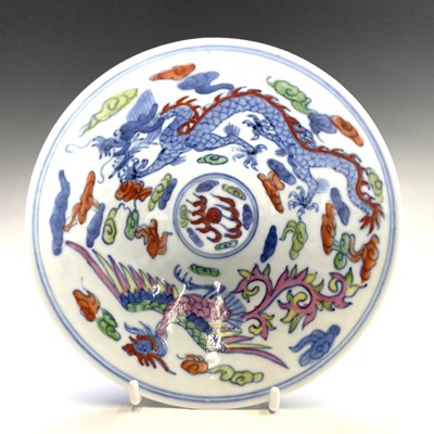 Lot 239 - A Chinese wucai dragon and phoenix porcelain...