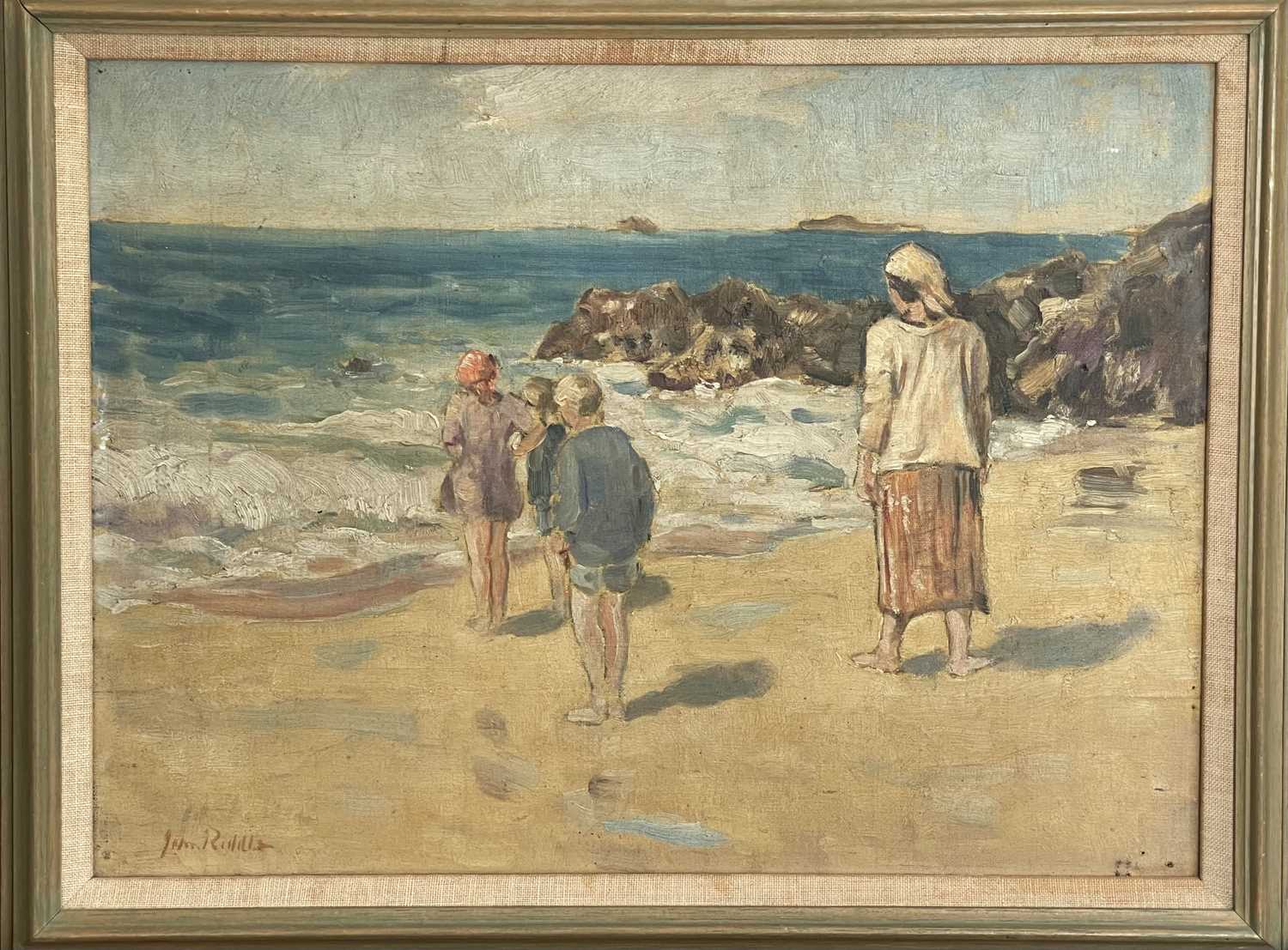 Lot 628 - John RIDDLE (1903-1934) Figures on a beach