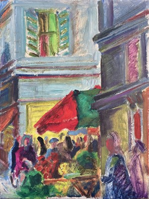 Lot 224 - Sven BERLIN (1911-1999) Street Market Oil on...