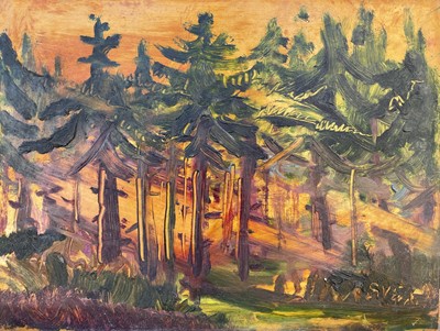 Lot 487 - Sven BERLIN (1911-1999) Conifer Forrest Oil on...