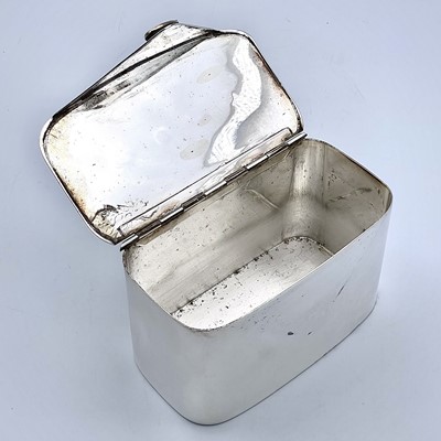 Lot 111 - A modern silver hinge lidded rectangular box,...