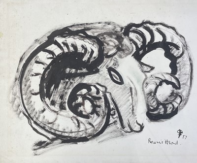 Lot 95 - Sven BERLIN (1911-1999) Rams Head Ink drawing...