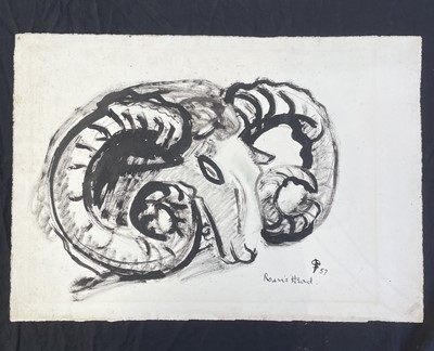 Lot 95 - Sven BERLIN (1911-1999) Rams Head Ink drawing...