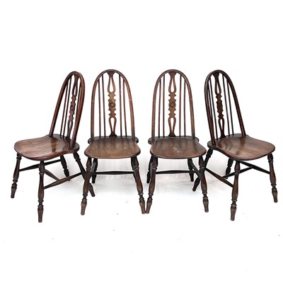 Lot 3015 - Set four beech and elm dining chairs, the...