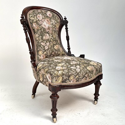 Lot 3041 - A Victorian walnut nursing chair, with turned...