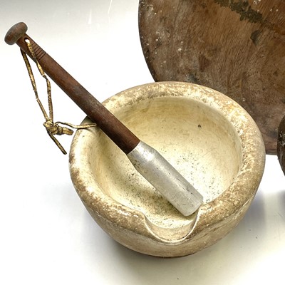 Lot 75 - A ceramic mortar and a pestle, a boot last and...