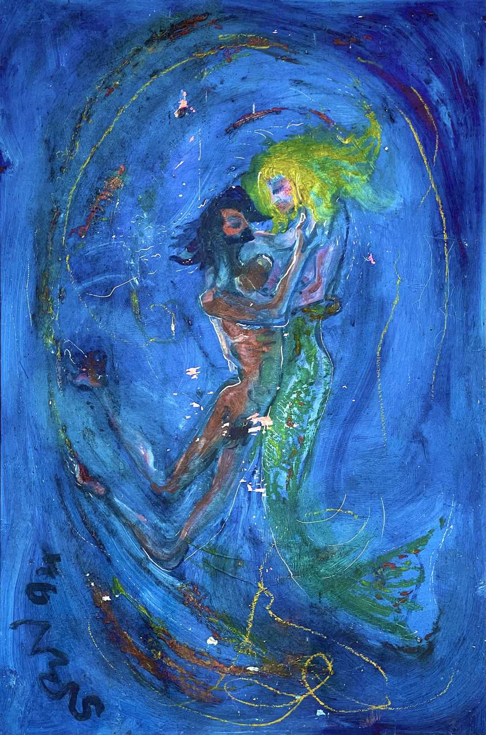 Lot 96 - Sven BERLIN (1911-1999) Man and Mermaid Oil on...