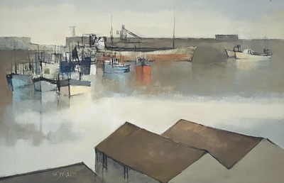 Lot 251 - Michael J. PRAED (1941) Misty Harbour Oil on...