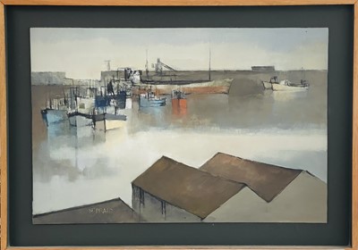 Lot 251 - Michael J. PRAED (1941) Misty Harbour Oil on...