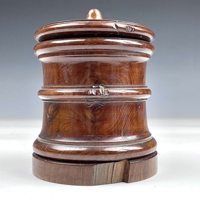 Lot 33 - A 19th century yew wood cylindrical jar and...