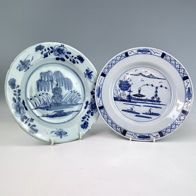 Lot 45 - An English Delft blue and white plate, 18th...