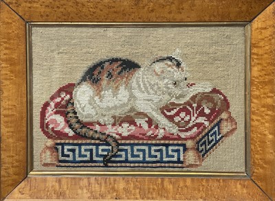 Lot 2800 - A Victorian Berlin woolwork picture of a cat,...