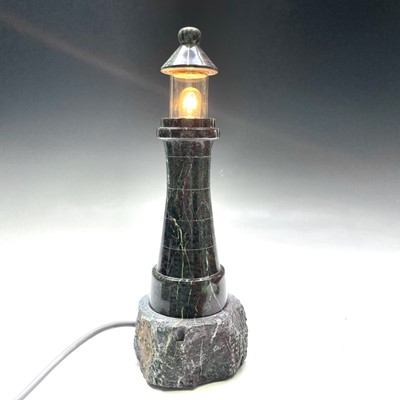 Lot 44 - A Cornish turned serpentine lighthouse lamp,...