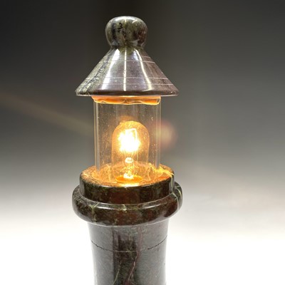 Lot 44 - A Cornish turned serpentine lighthouse lamp,...