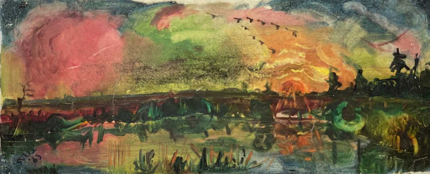 Lot 350 - Sven BERLIN (1911-1999) Skein of Geese Oil on...