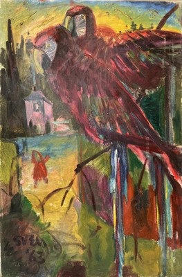 Lot 187 - Sven BERLIN (1911-1999) Parrots Oil on canvas...