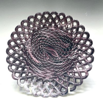 Lot 898 - A Sowerby purple marbled slag glass basket...