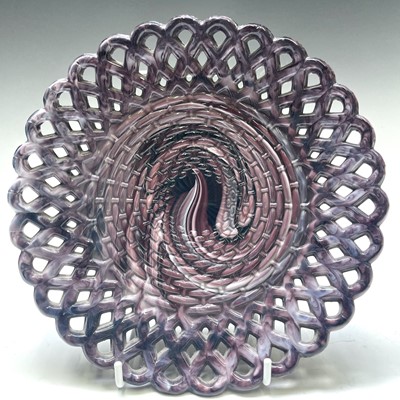 Lot 898 - A Sowerby purple marbled slag glass basket...