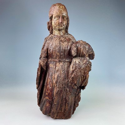 Lot 100 - A carved oak figure of The Virgin Mary with...