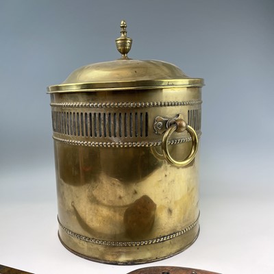 Lot 112 - A cylindrical pierced brass coal box, early...
