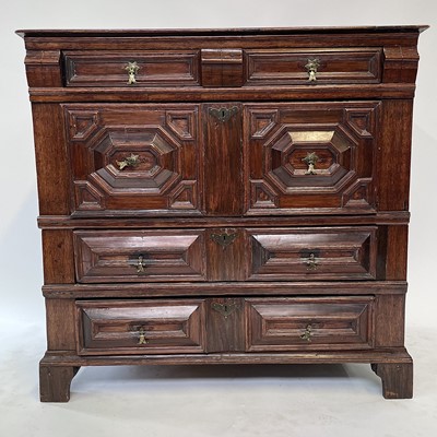 Lot 119 - A 17th century oak chest of drawers, in two...