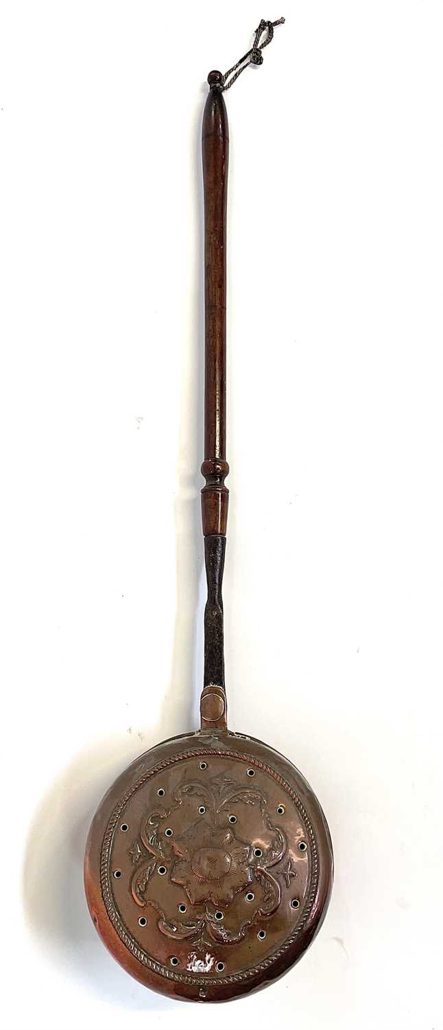 Lot 122 - An 18th century copper warming pan, with...
