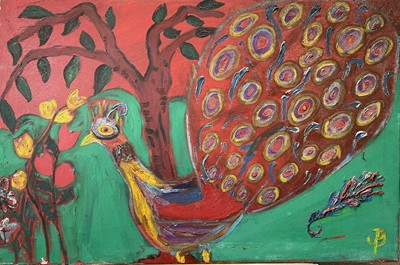 Lot 38 - Julia BERLIN (1942-2021) Peacock Oil on canvas...
