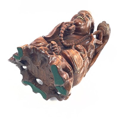 Lot 279 - A large Chinese carved wood model of buddah,...