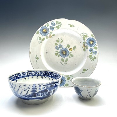 Lot 48 - A Dutch Delft blue and white bowl, late 18th...