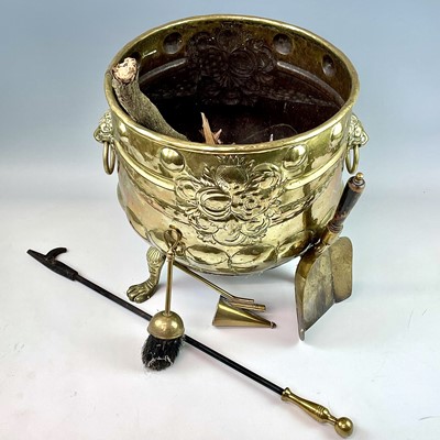 Lot 63 - A Victorian brass log bucket, of circular form,...