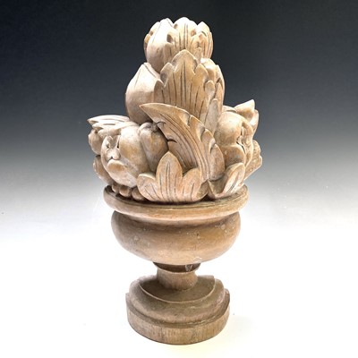 Lot 114 - A carved wood model of an urn with fruit and...