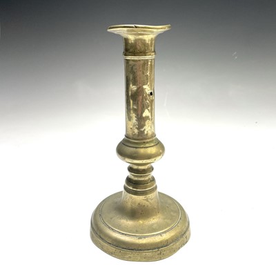 Lot 58 - Three pairs of Georgian brass candlesticks,...