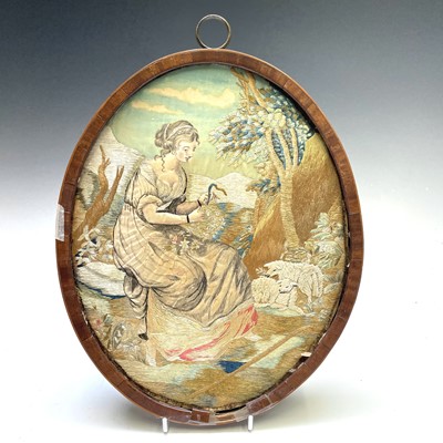 Lot 2803 - A Regency silk work oval picture of a...