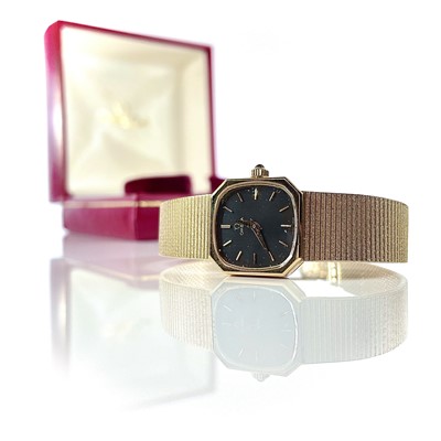 Lot 342 - An Omega 9ct ladies manual wind bracelet wristwatch.