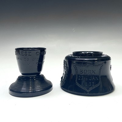 Lot 932 - A Victorian jet glass ink well, commemorating '...