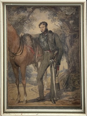 Lot 1400 - A Victorian watercolour of a young cavalry...