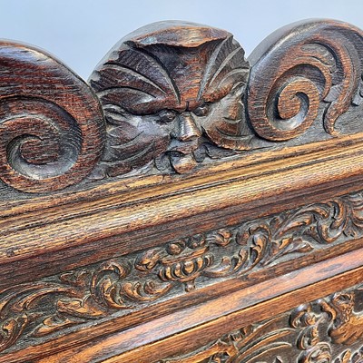 Lot 68 - A Victorian carved oak hall bench, height...