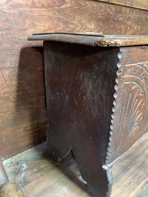 Lot 75 - A late 17th century oak six plank coffer, with...
