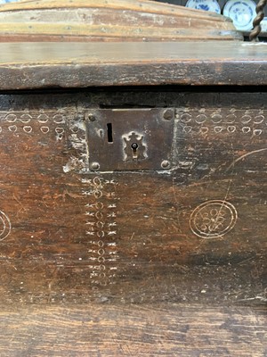 Lot 76 - A 17th century oak boarded chest, height...