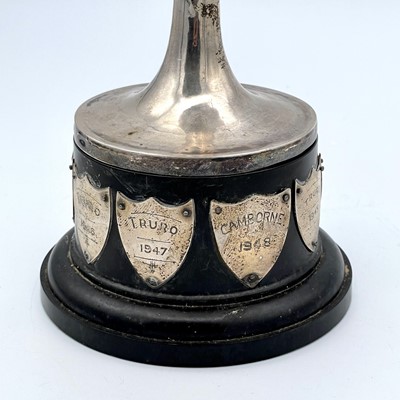 Lot 129 - A George VI silver twin handle pedestal trophy...