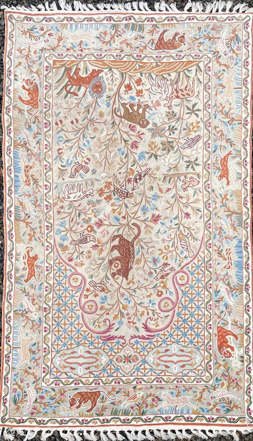 Crewel Work Rug Lot 1242 - A Kashmir crewel work prayer rug / wall