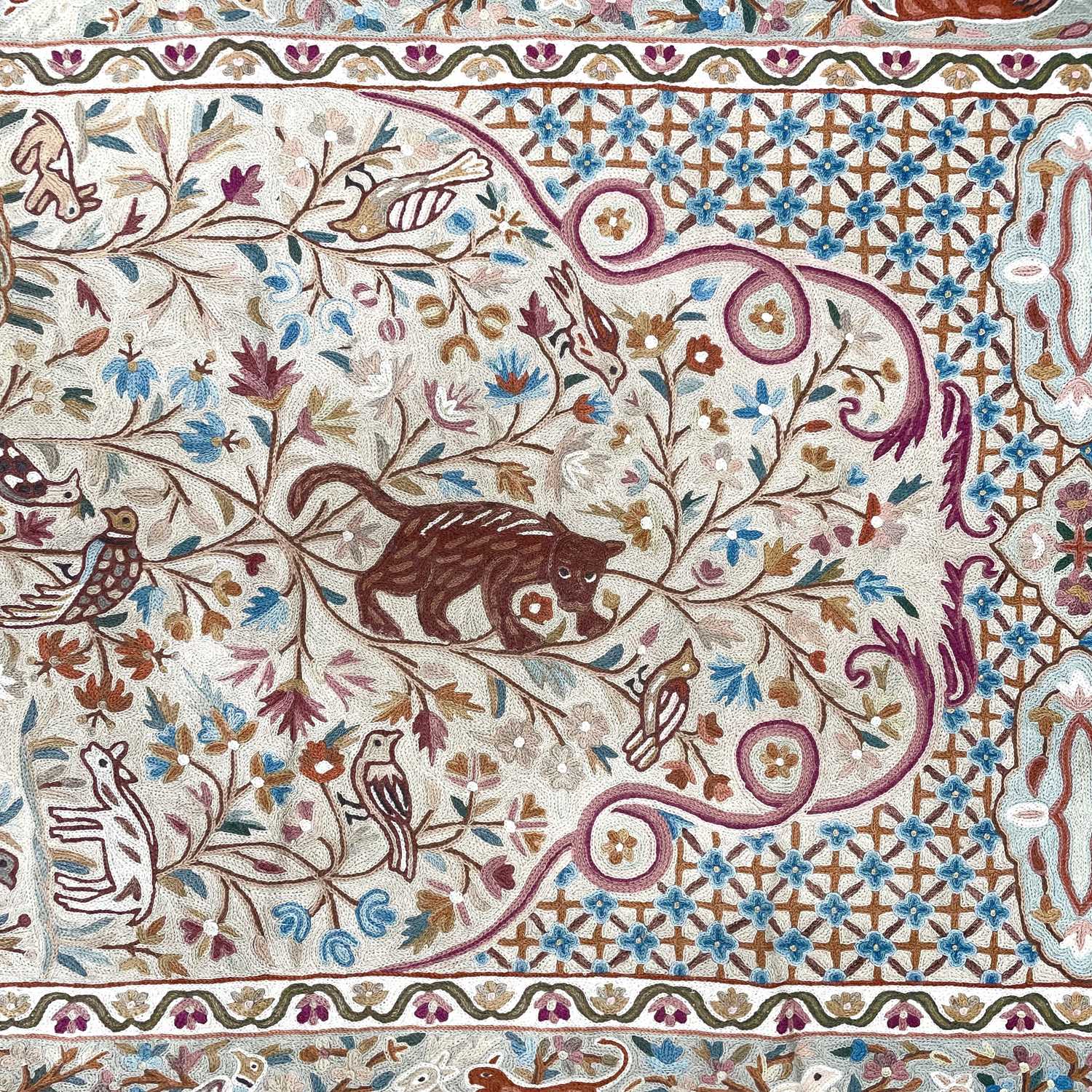 Crewel Work Rug Lot 1242 - A Kashmir crewel work prayer rug / wall