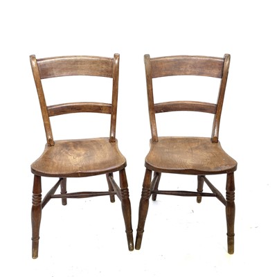 Lot 151 - A pair of Victorian elm and beech kitchen chairs.