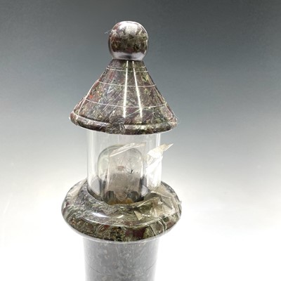Lot 84 - A Cornish serpentine lighthouse table lamp,...