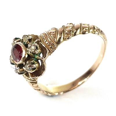 Lot 18 - A Victorian gold, diamond and ruby set cluster...